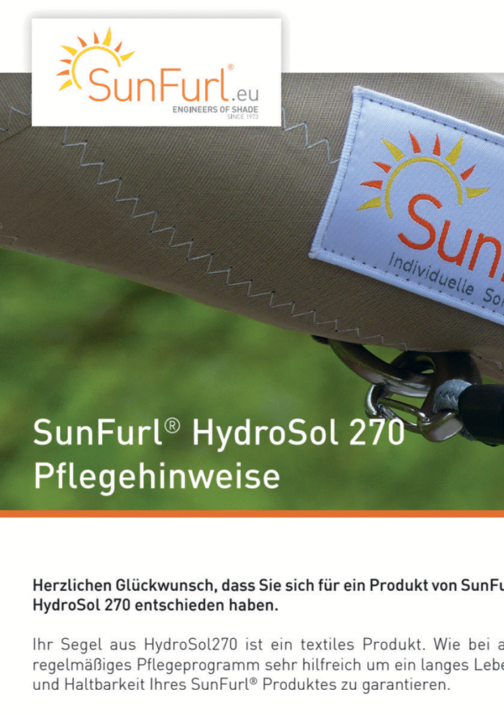 SunFurl HydroSol 270 Pflegehinweise